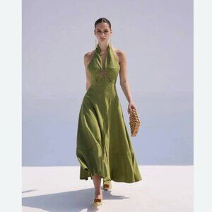 cult gaia orella green halter geometric cut out flare maxi dress size medium